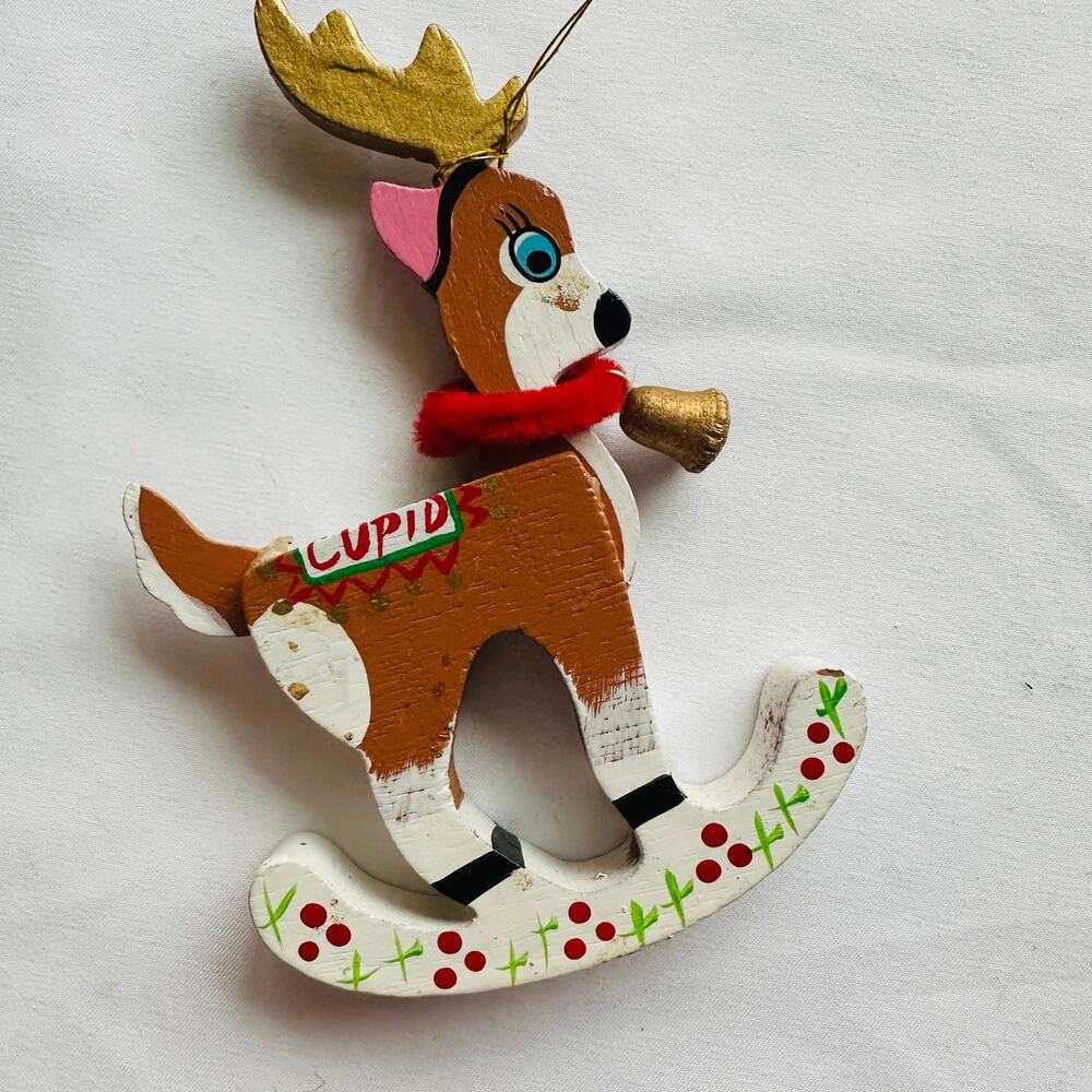 Vintage Hand Painted Santa's Reindeer "Cupid" Rocking Horse Christmas Ornament - Picture 5 of 8